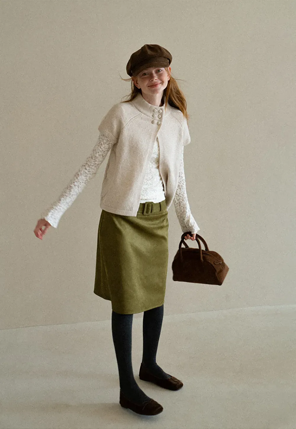 Lace Sleeve Contrast Knit Cardigan