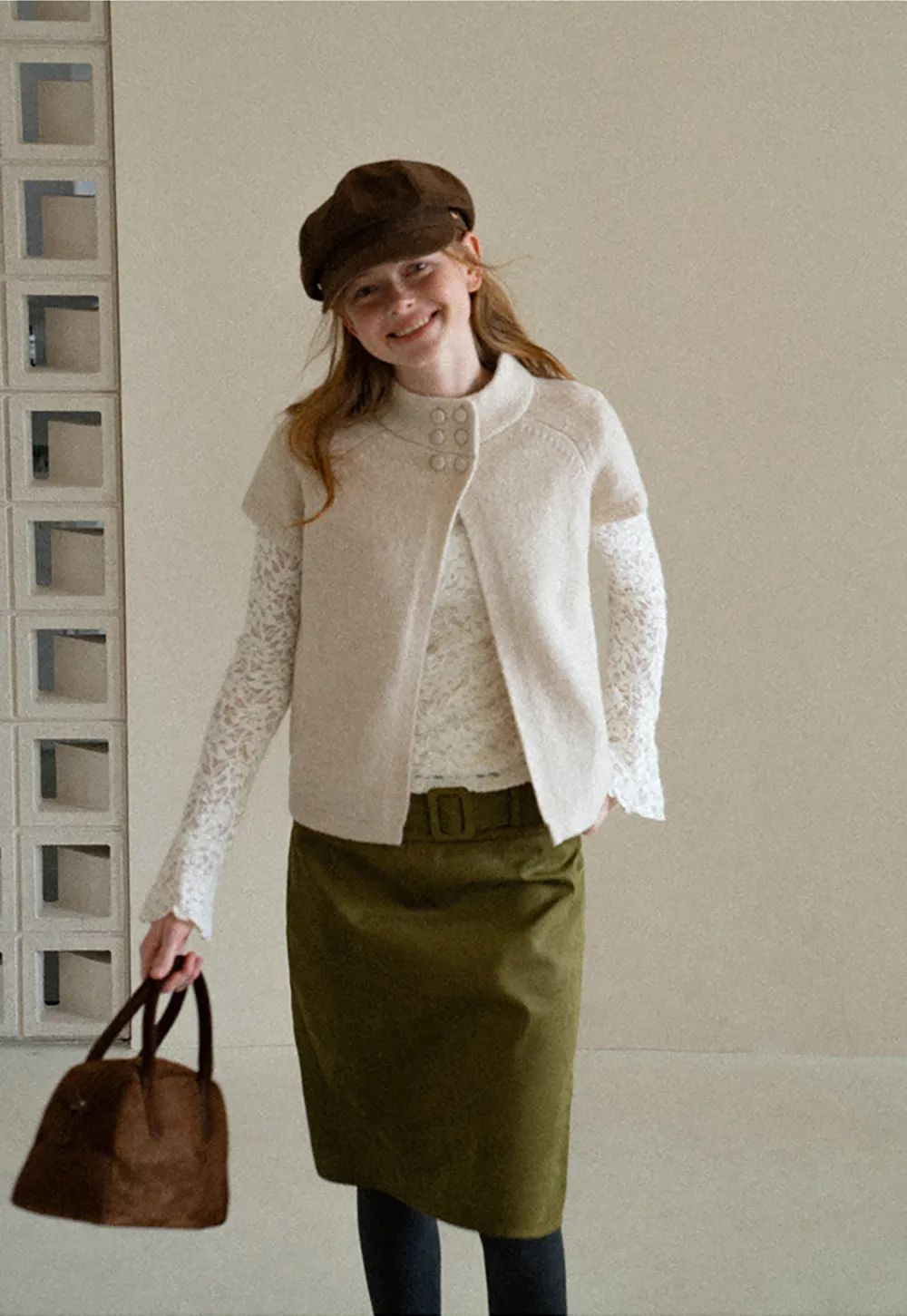 Lace Sleeve Contrast Knit Cardigan