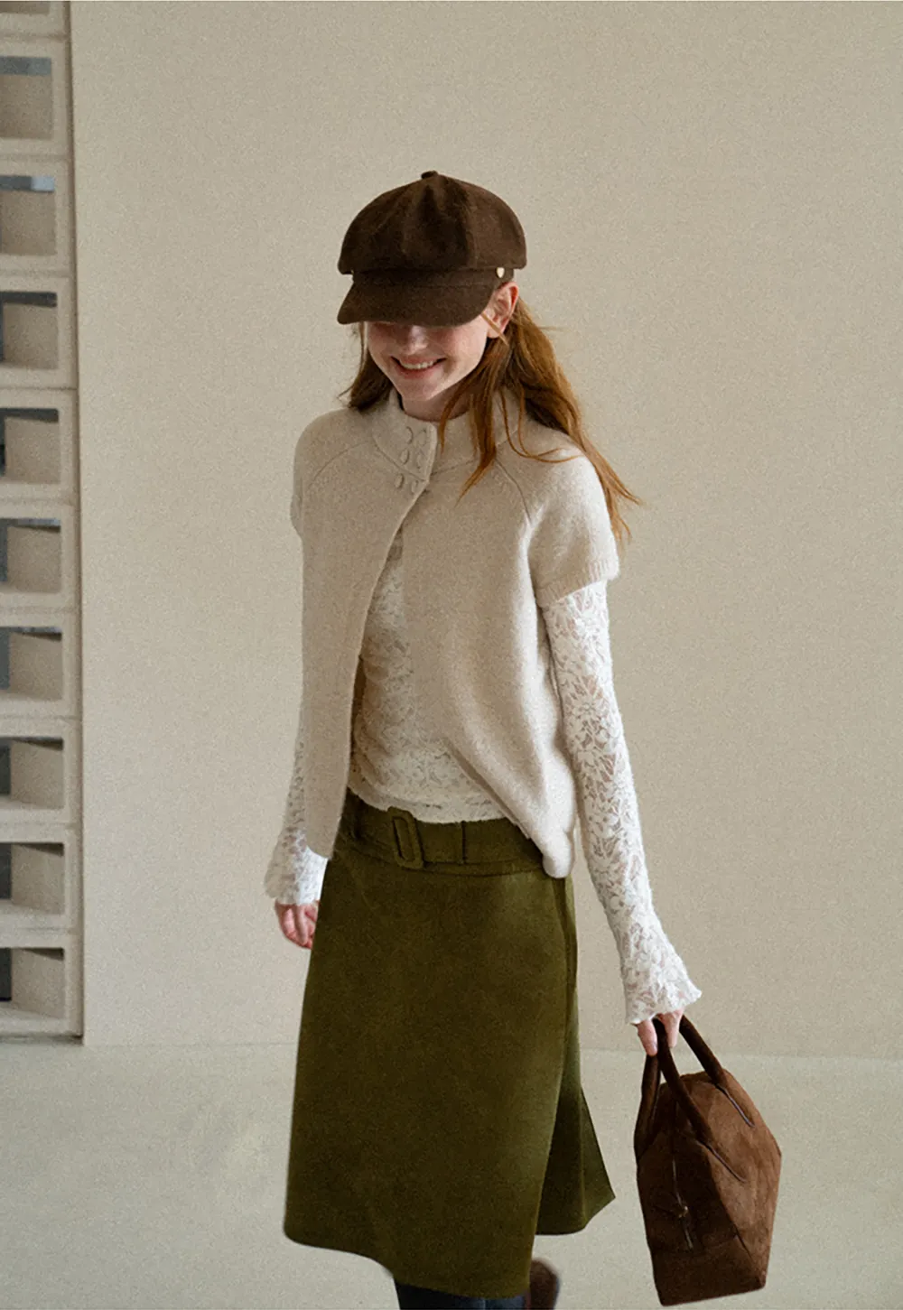 Lace Sleeve Contrast Knit Cardigan