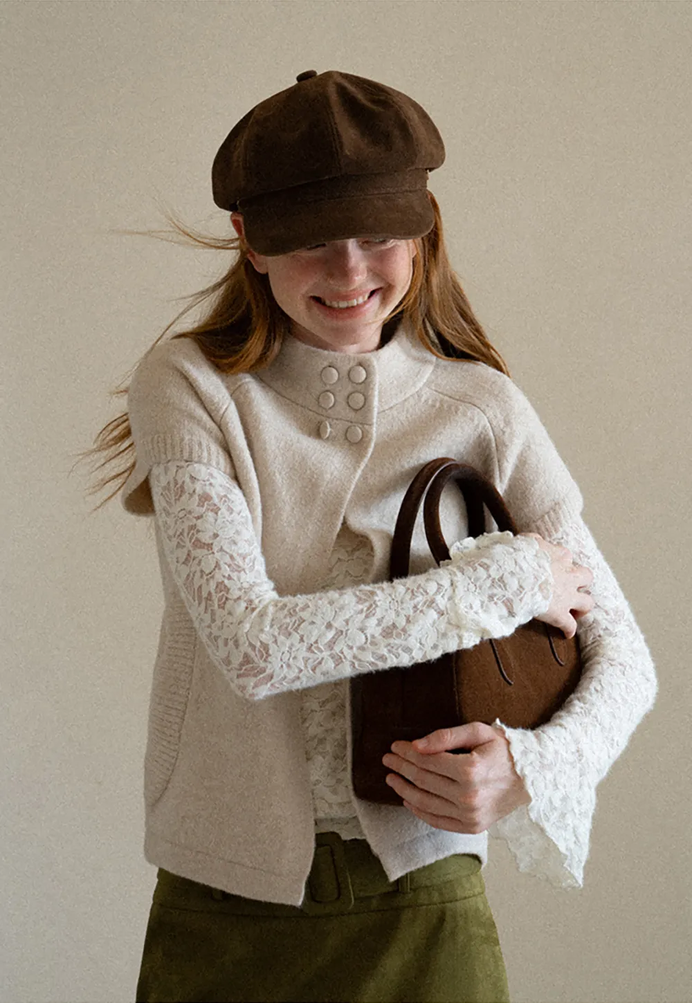 Lace Sleeve Contrast Knit Cardigan