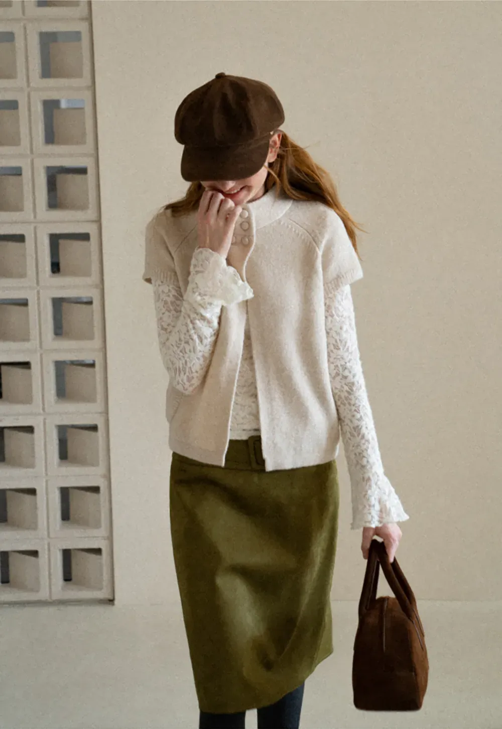 Lace Sleeve Contrast Knit Cardigan