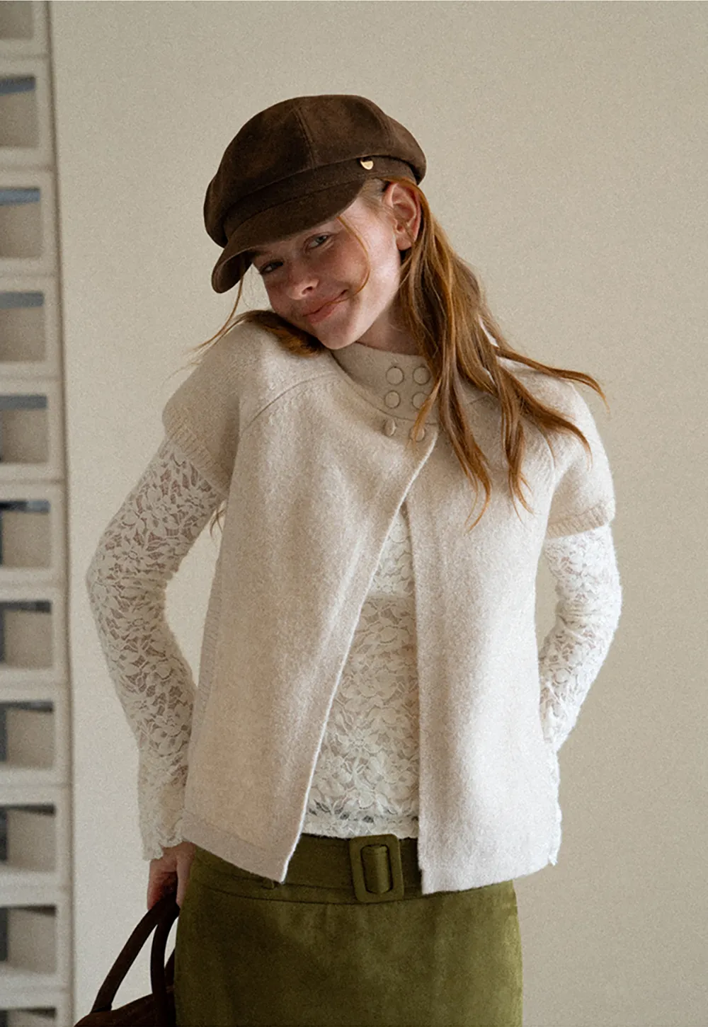 Lace Sleeve Contrast Knit Cardigan