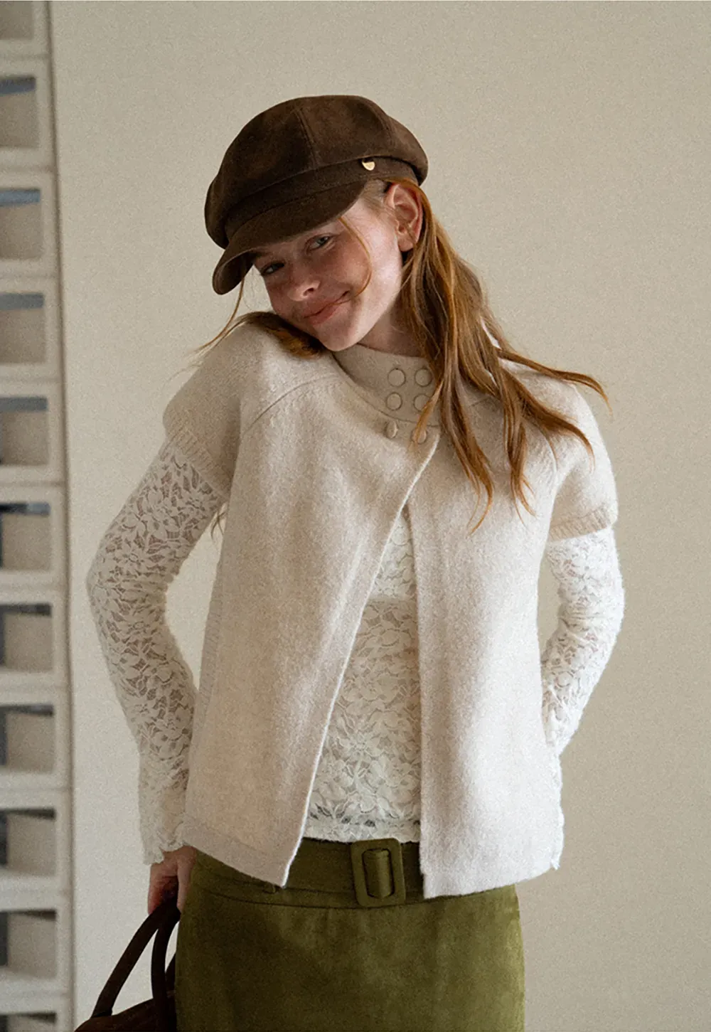 Lace Sleeve Contrast Knit Cardigan