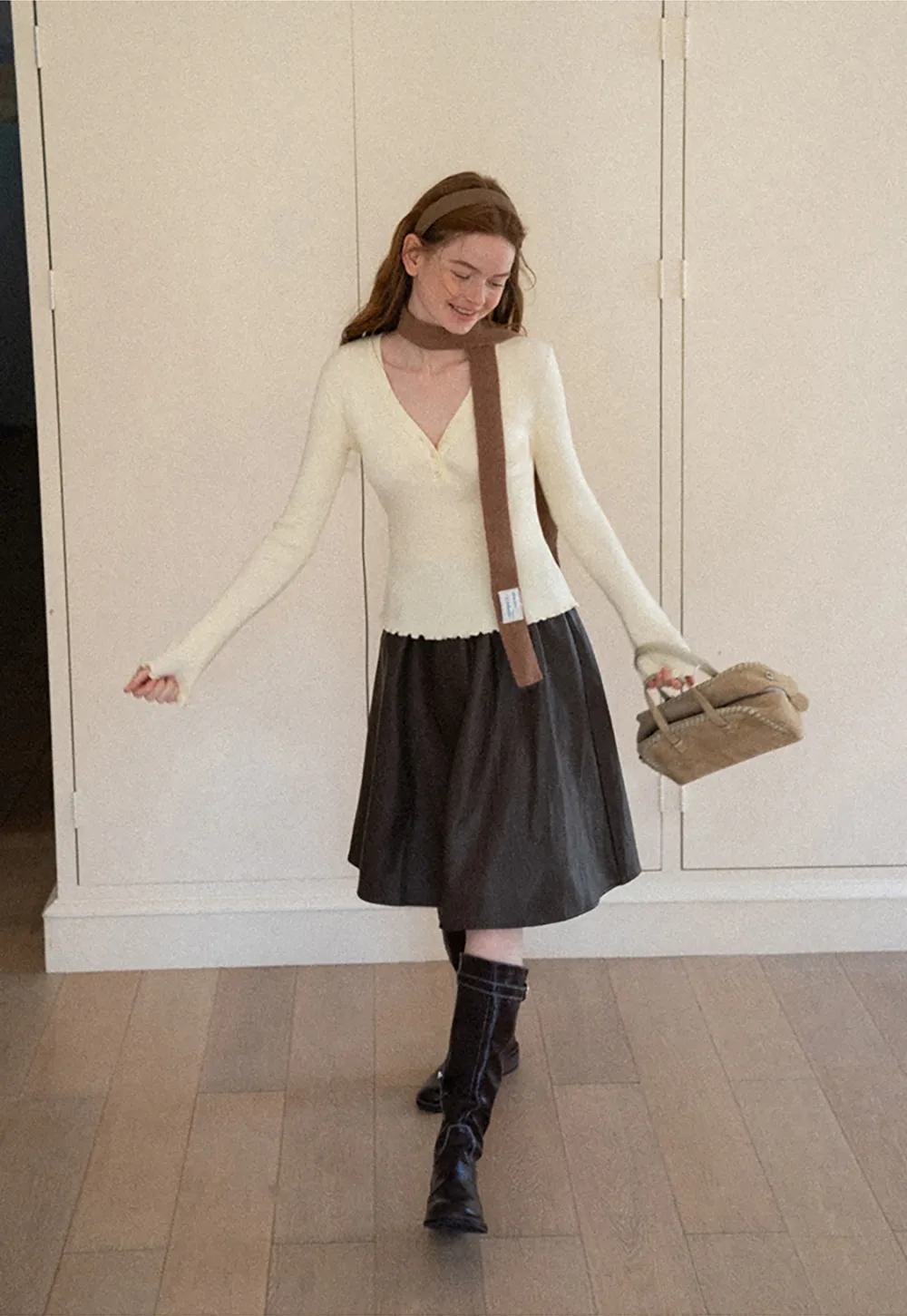 V Neck Button Front Ribbed Knit Sweater