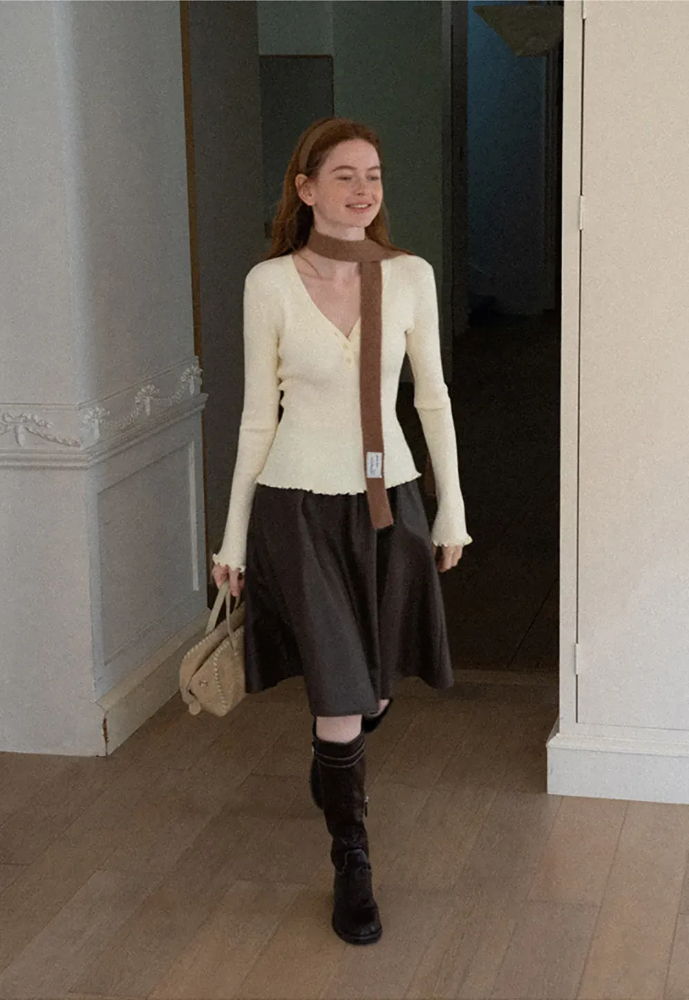 V Neck Button Front Ribbed Knit Sweater