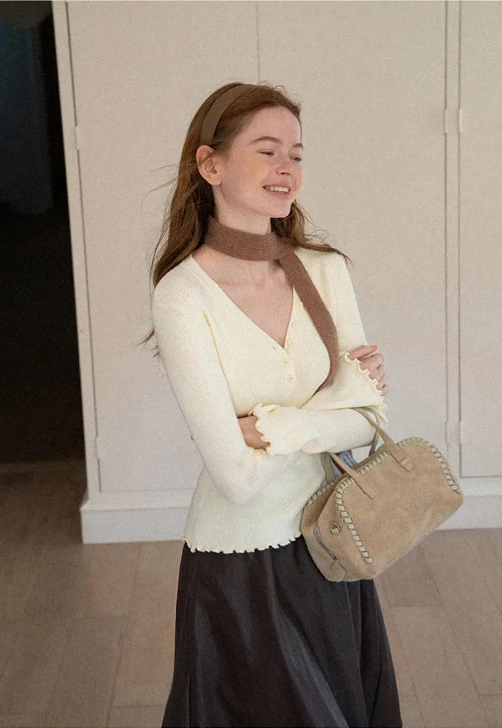V Neck Button Front Ribbed Knit Sweater