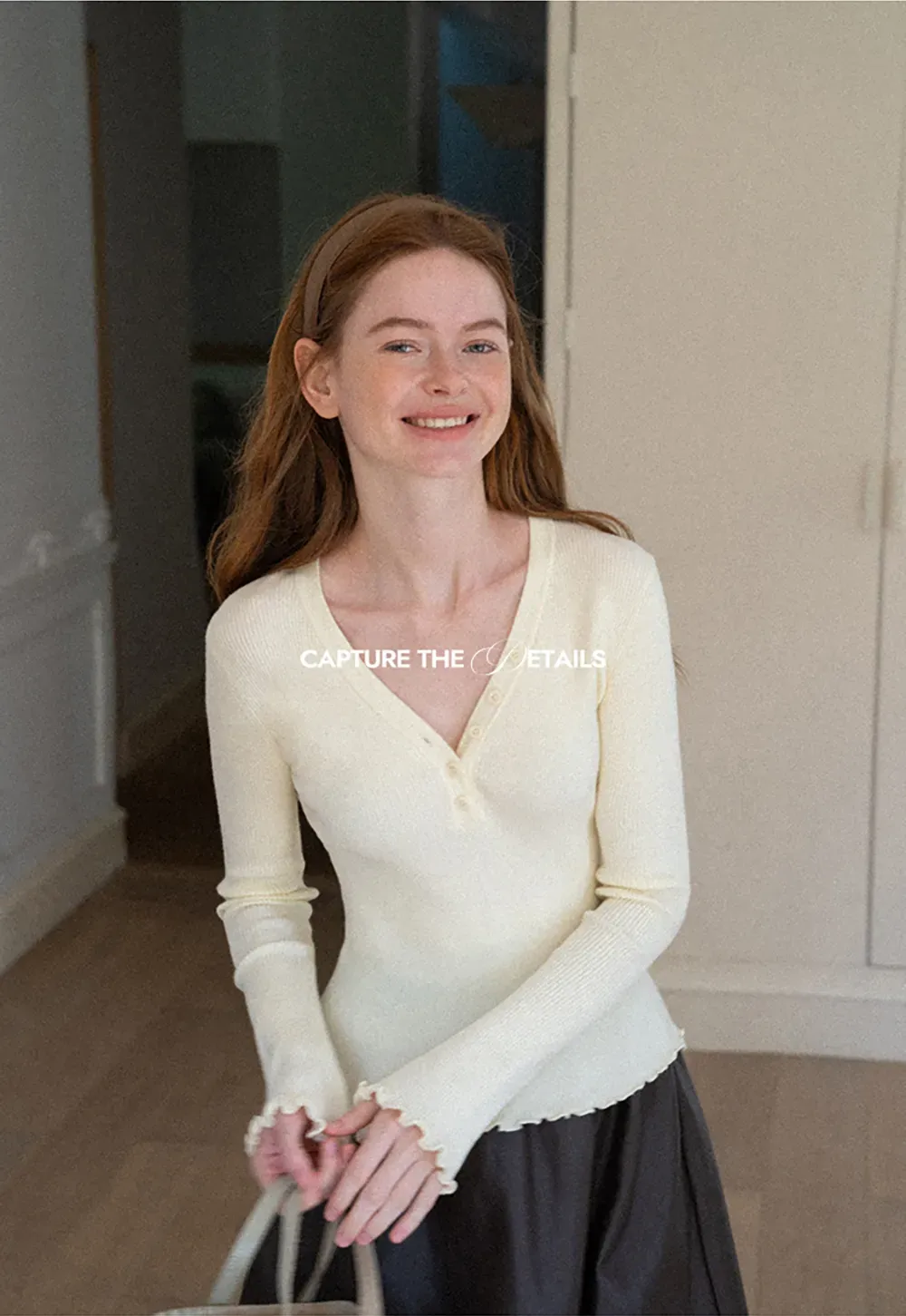 V Neck Button Front Ribbed Knit Sweater