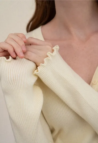 V Neck Button Front Ribbed Knit Sweater