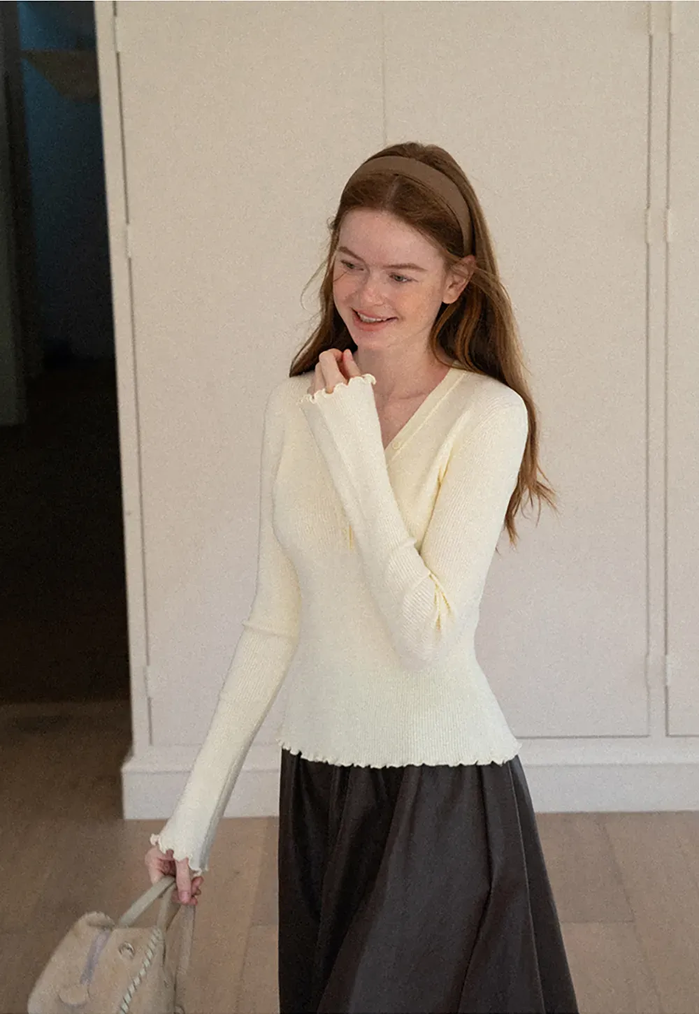 V Neck Button Front Ribbed Knit Sweater