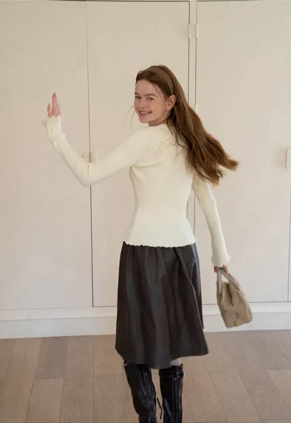 V Neck Button Front Ribbed Knit Sweater