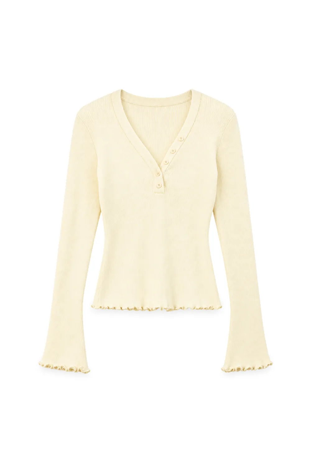 V Neck Button Front Ribbed Knit Sweater