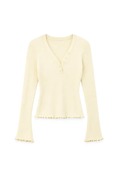 V Neck Button Front Ribbed Knit Sweater