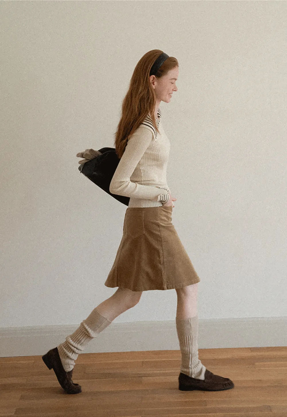 Striped Collar Ribbed Knit Sweater