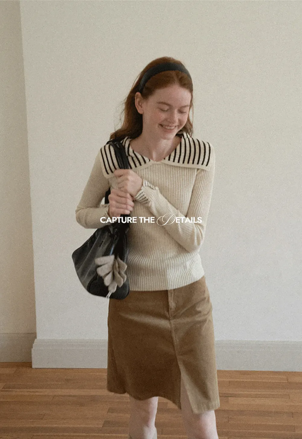 Striped Collar Ribbed Knit Sweater