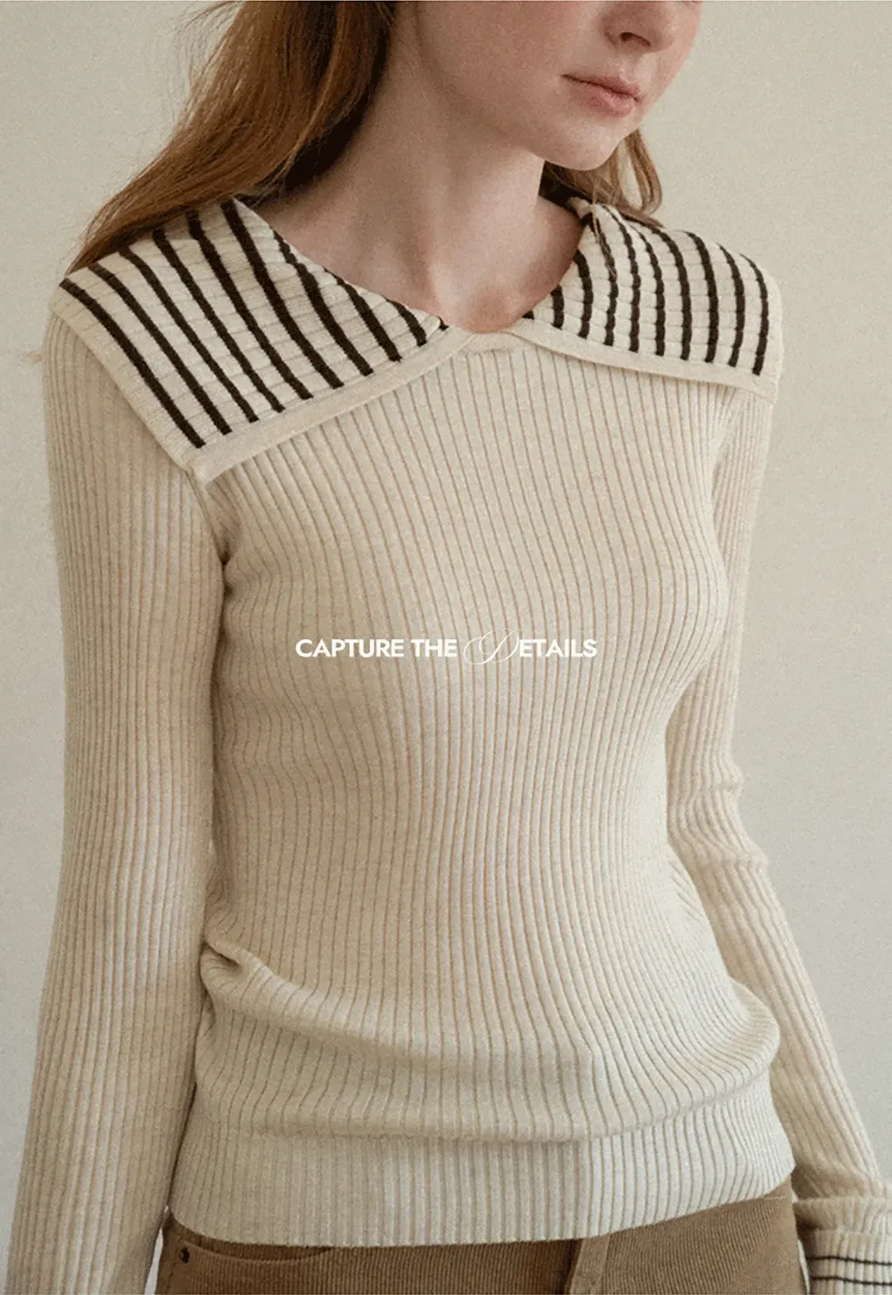 Striped Collar Ribbed Knit Sweater