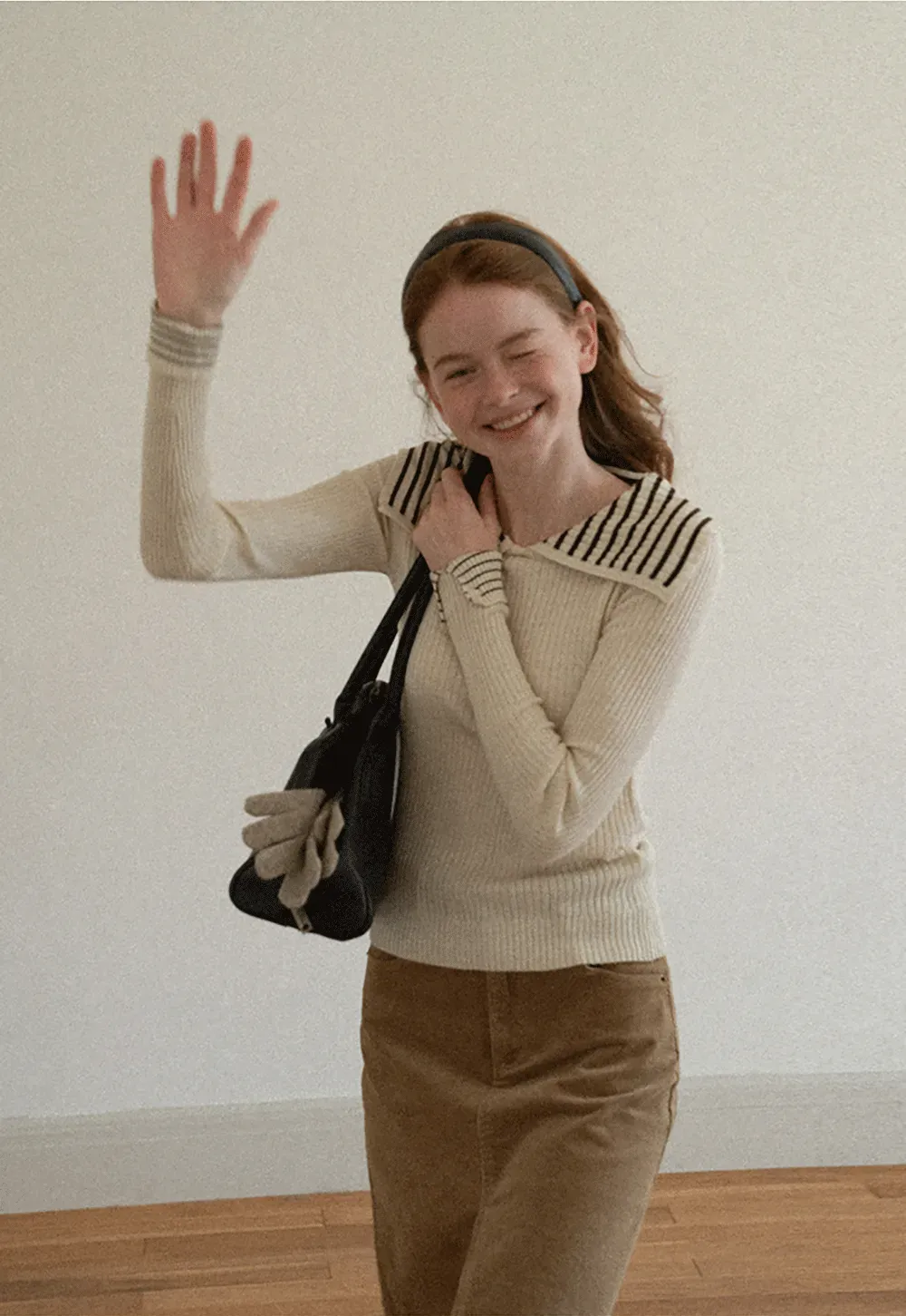 Striped Collar Ribbed Knit Sweater