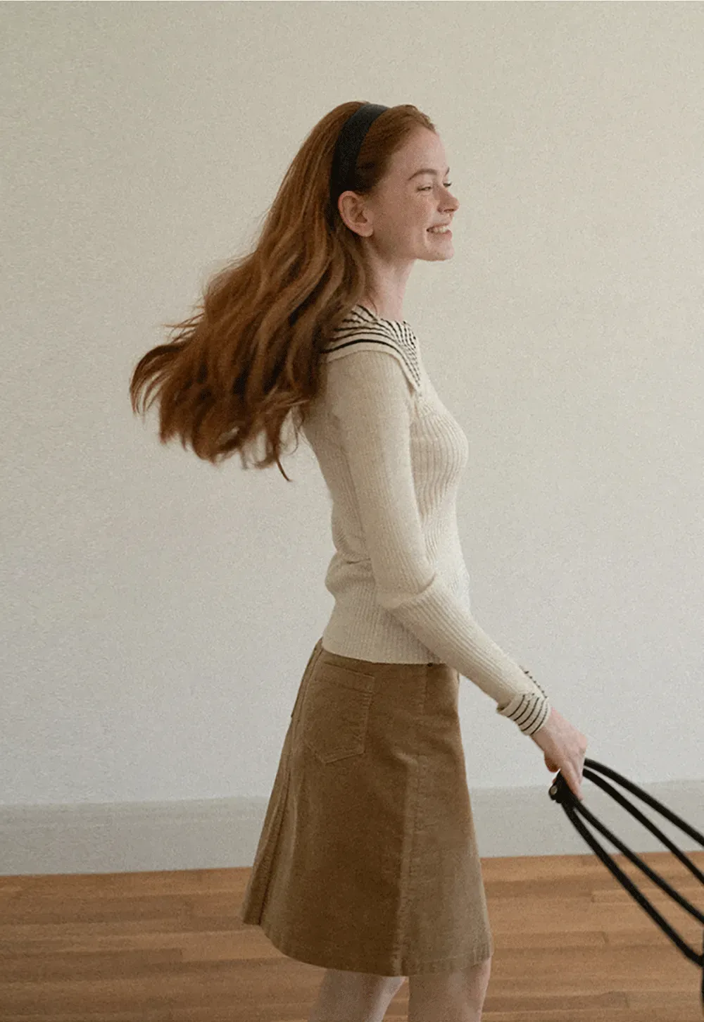 Striped Collar Ribbed Knit Sweater