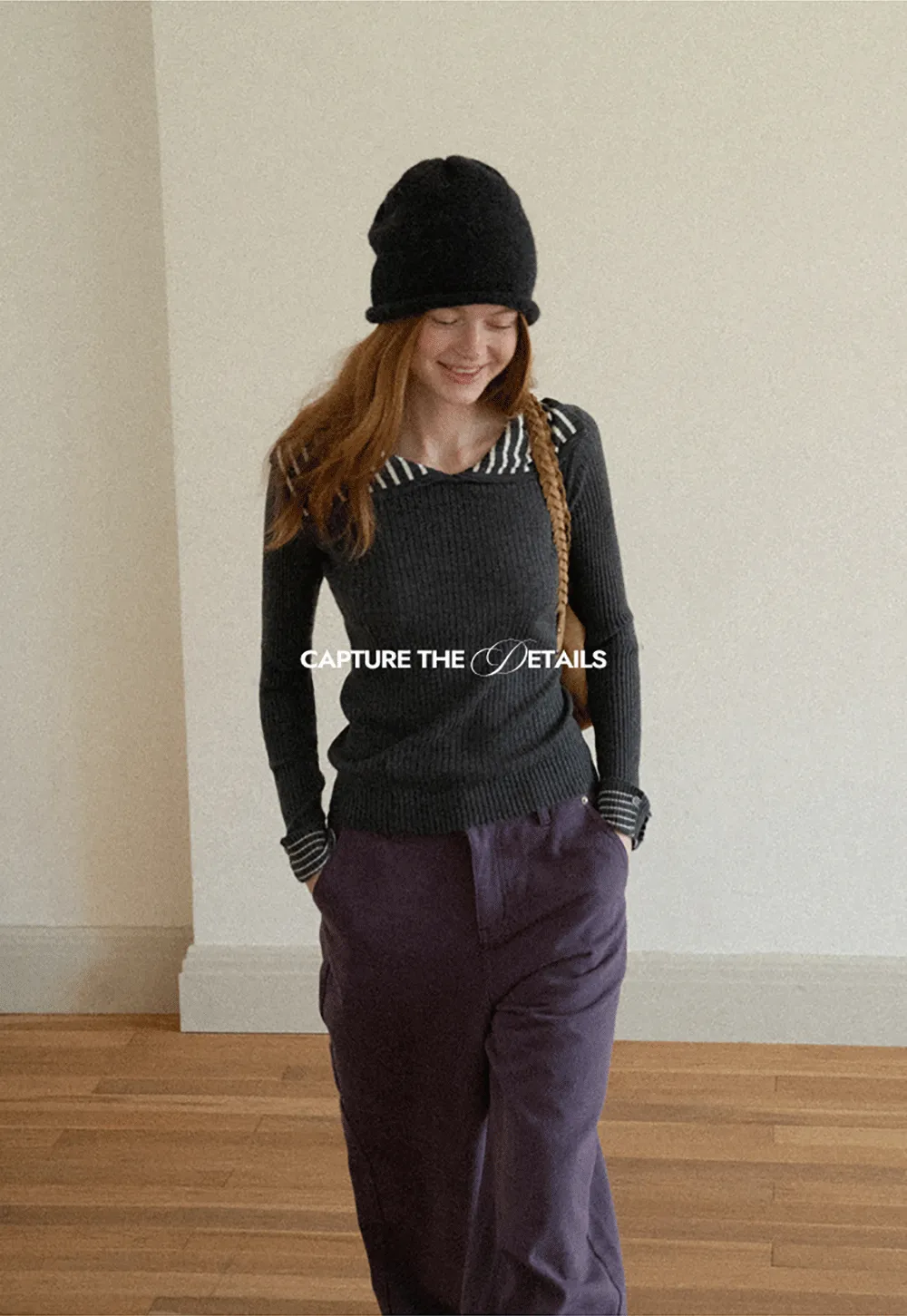 Striped Collar Ribbed Knit Sweater