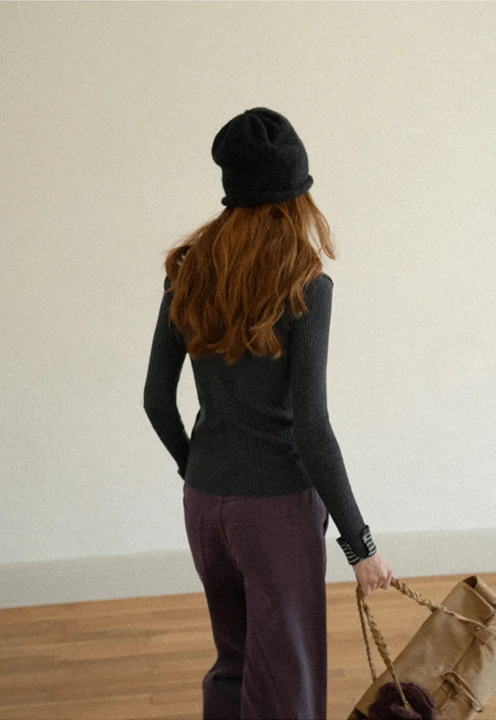 Striped Collar Ribbed Knit Sweater