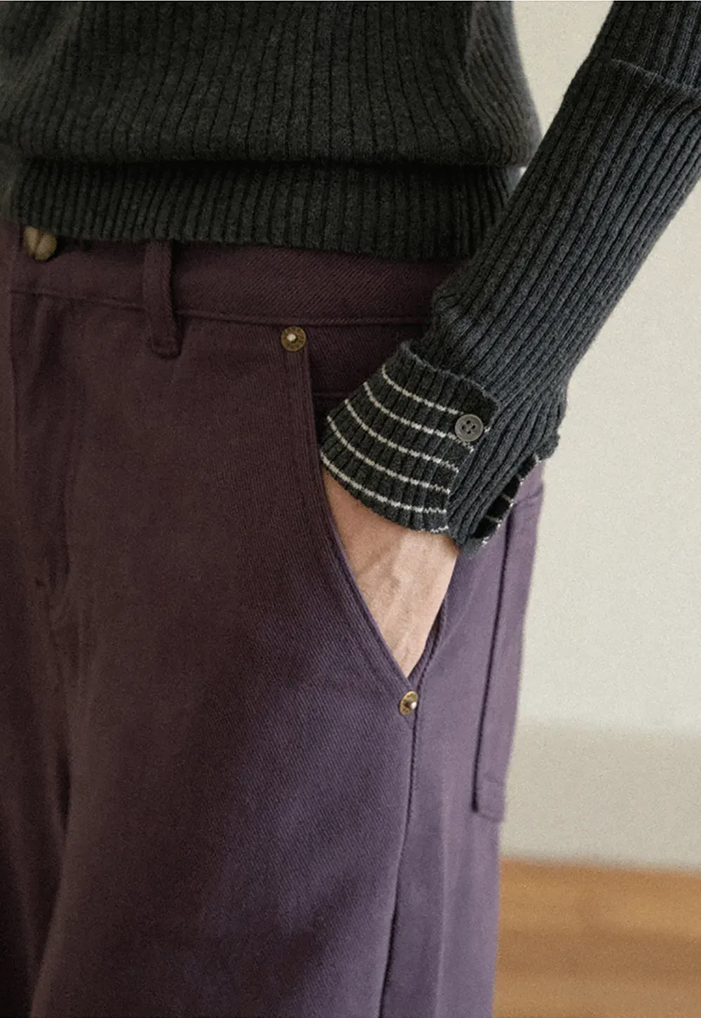 Striped Collar Ribbed Knit Sweater