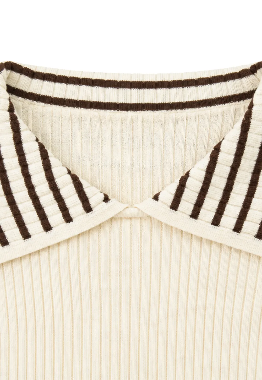 Striped Collar Ribbed Knit Sweater