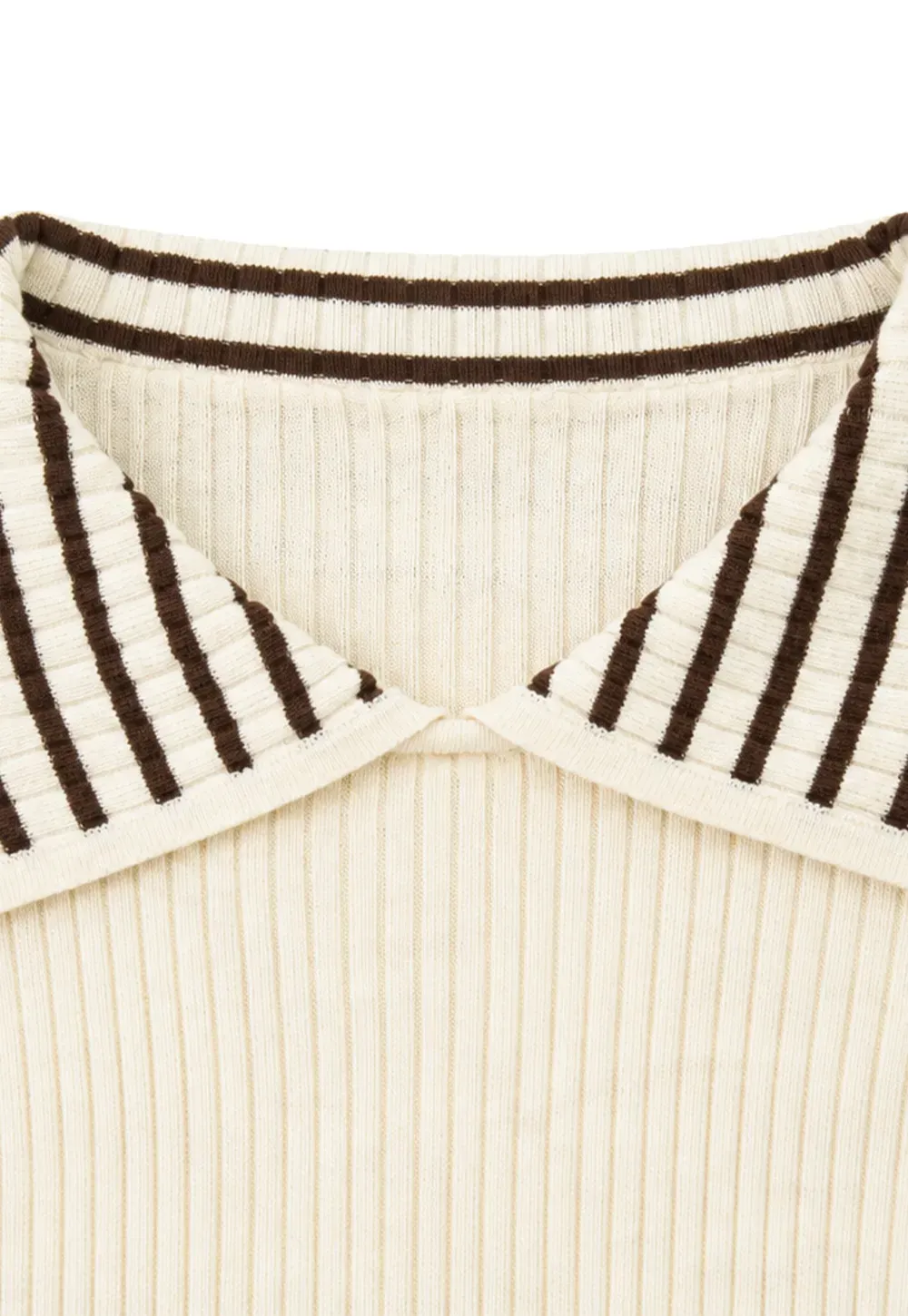 Striped Collar Ribbed Knit Sweater