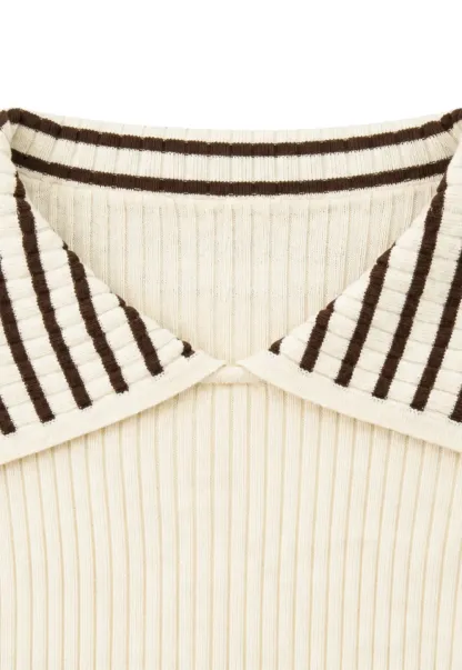Striped Collar Ribbed Knit Sweater