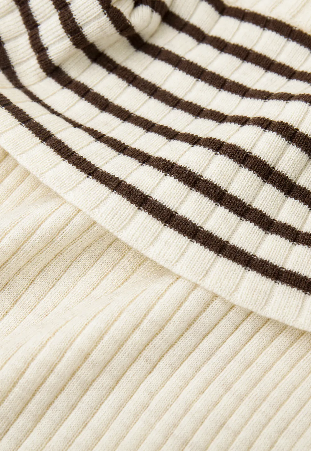Striped Collar Ribbed Knit Sweater