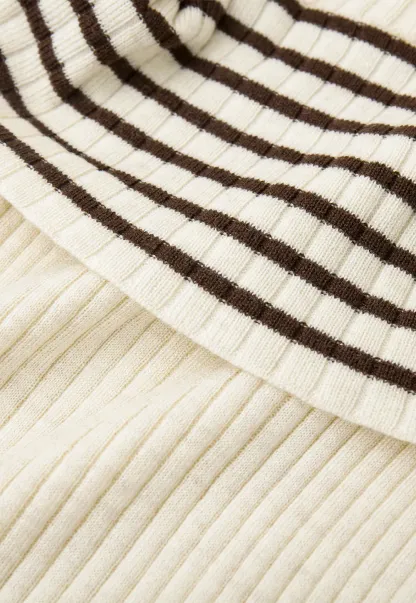 Striped Collar Ribbed Knit Sweater