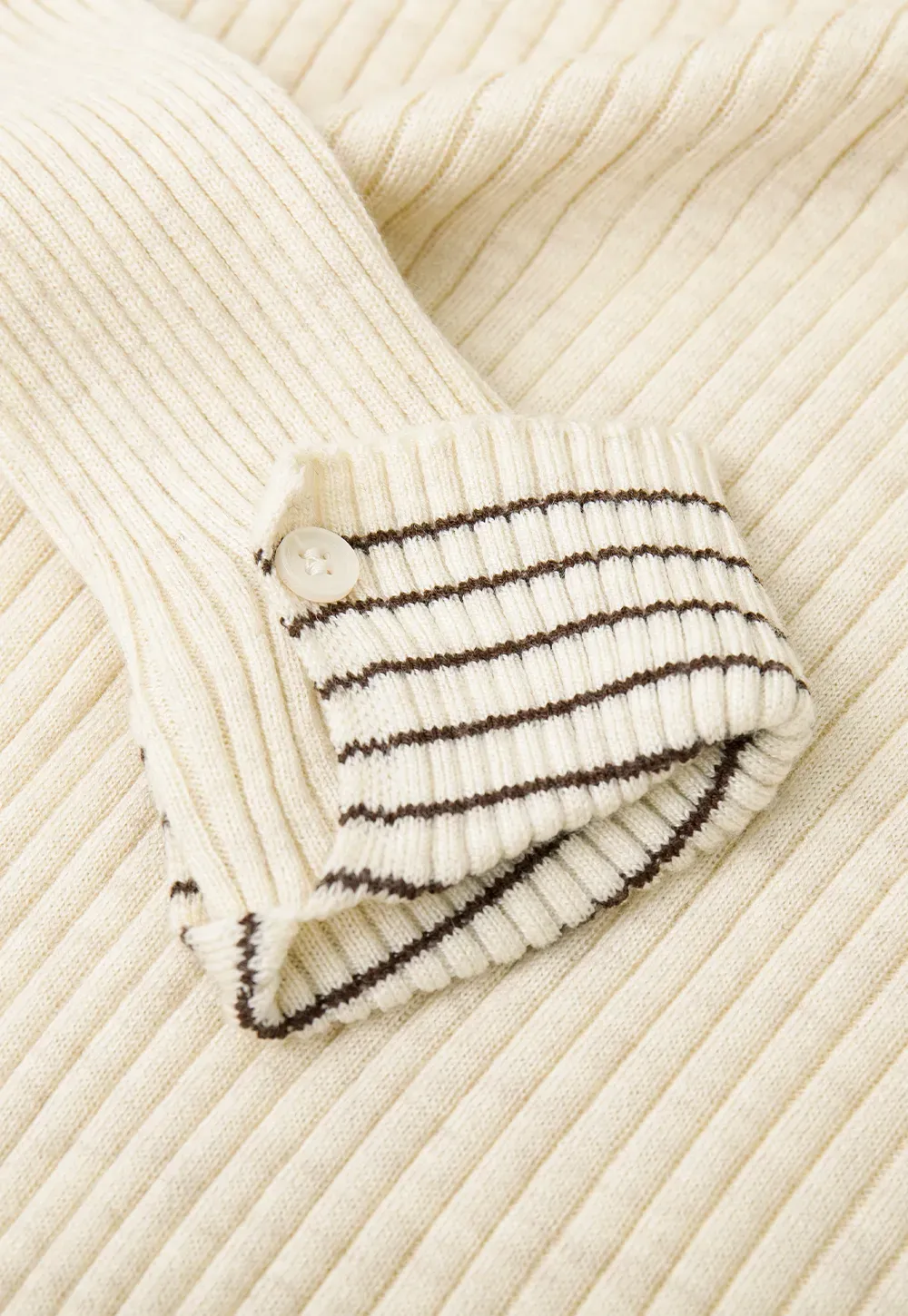Striped Collar Ribbed Knit Sweater