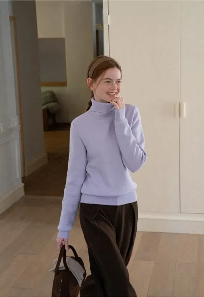 High Neck Ribbed Knit Sweater