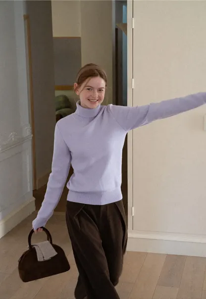 High Neck Ribbed Knit Sweater
