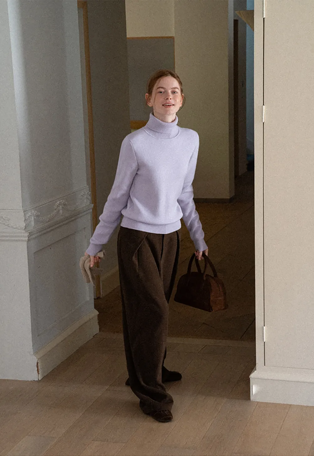 High Neck Ribbed Knit Sweater
