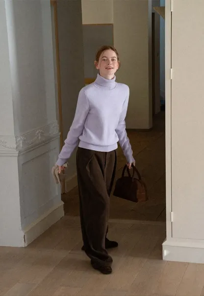 High Neck Ribbed Knit Sweater