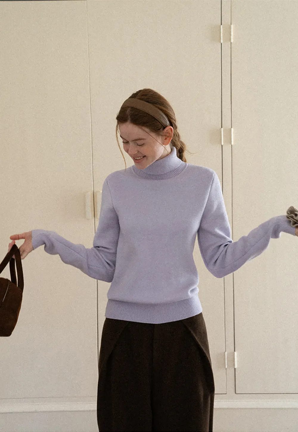 High Neck Ribbed Knit Sweater