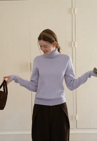 High Neck Ribbed Knit Sweater