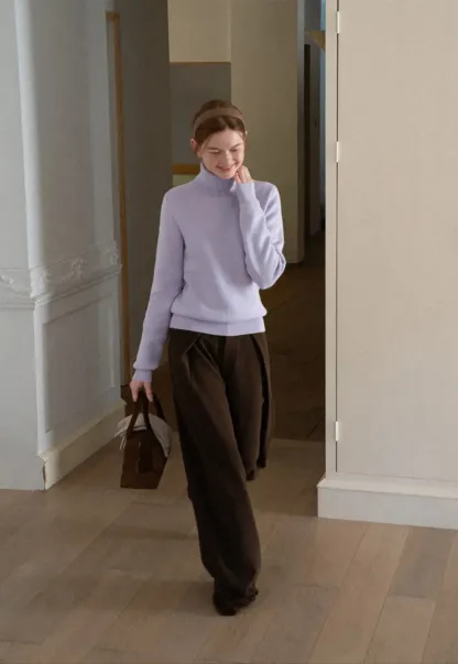 High Neck Ribbed Knit Sweater