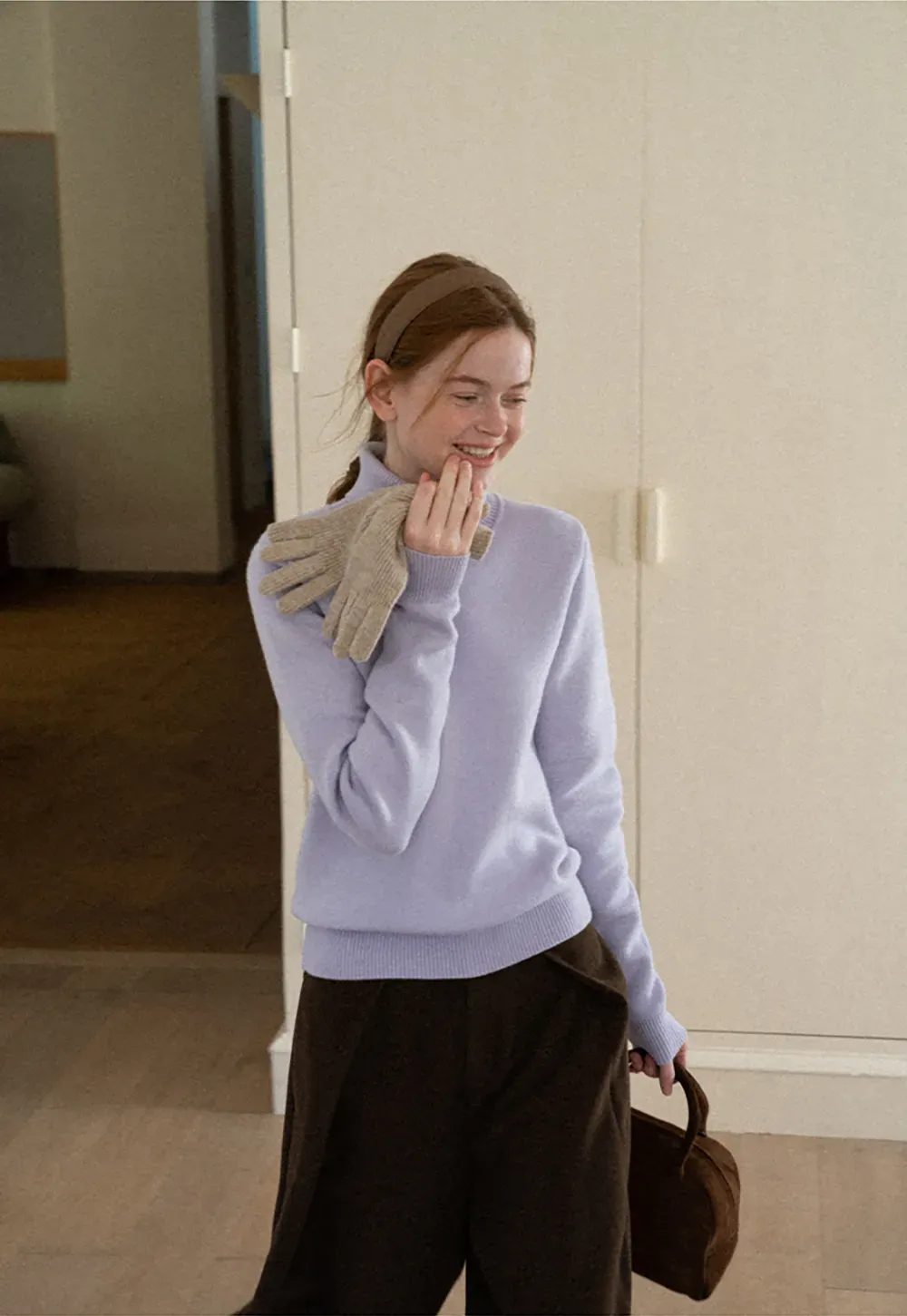High Neck Ribbed Knit Sweater