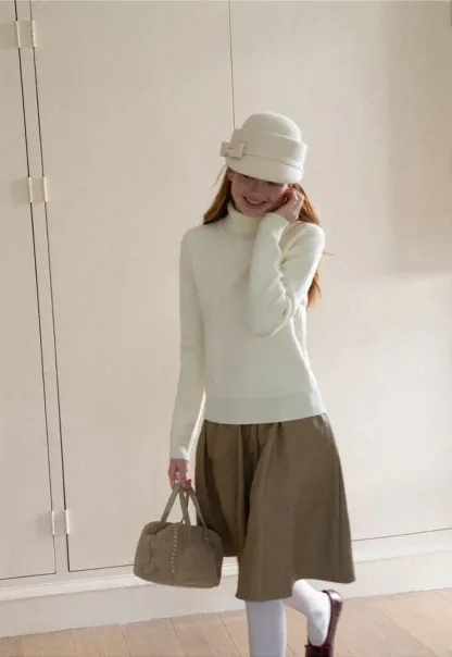 High Neck Ribbed Knit Sweater