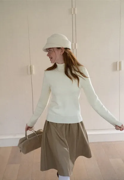 High Neck Ribbed Knit Sweater
