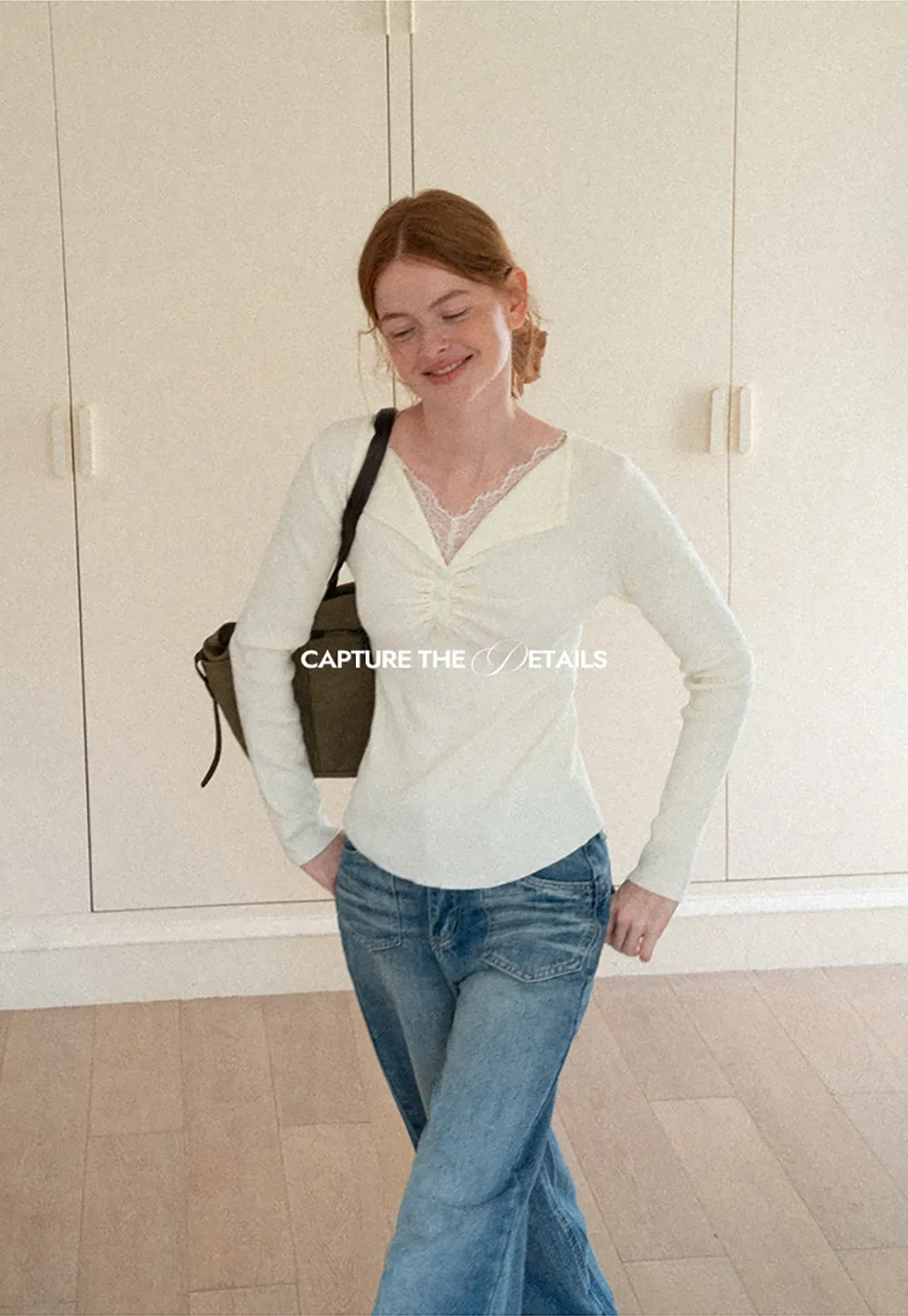 Lace Trim V Neck Pleated Front Woolen Knit Sweater