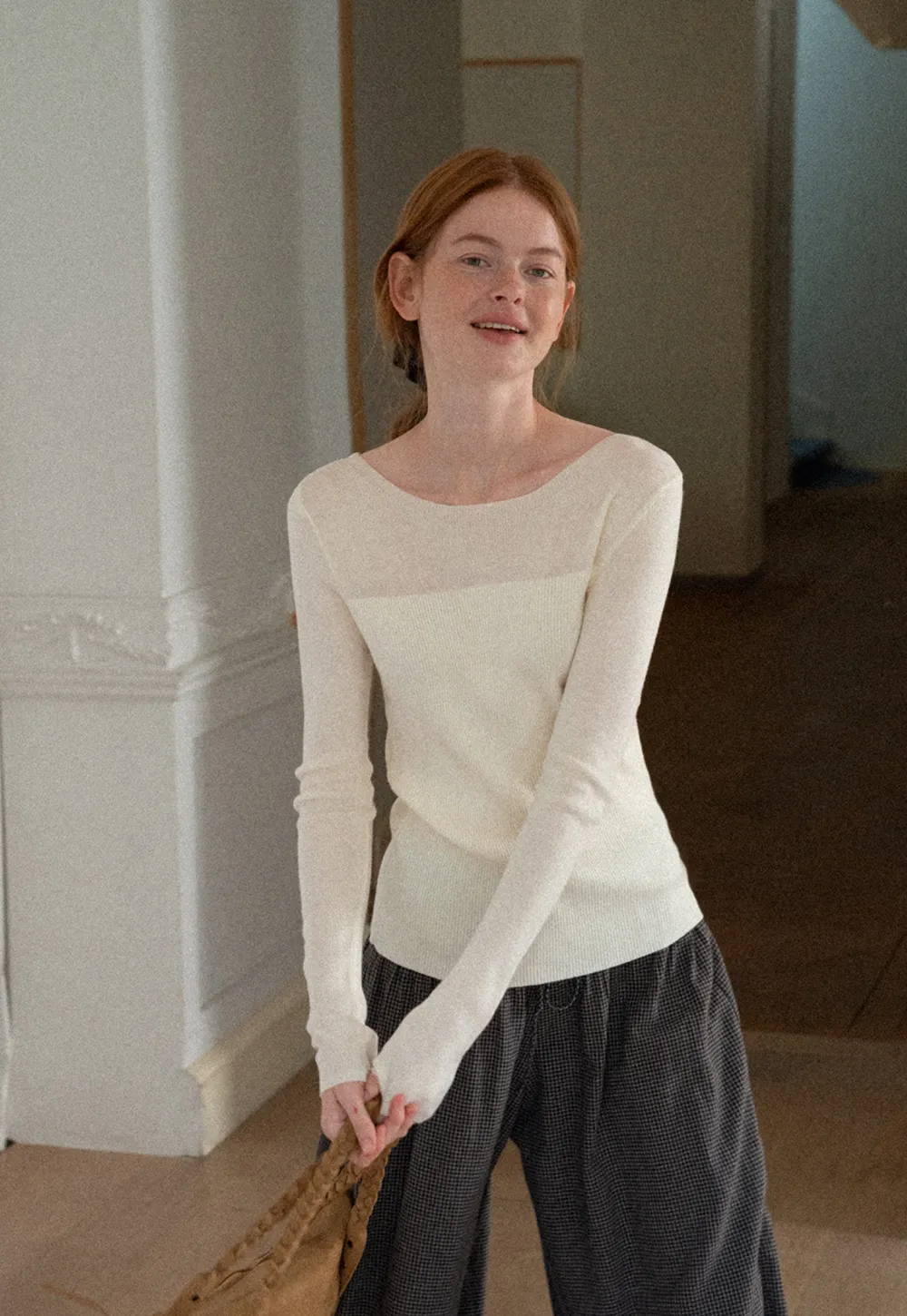 Square Neck Long Sleeve Knit Sweater