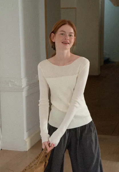 Square Neck Long Sleeve Knit Sweater
