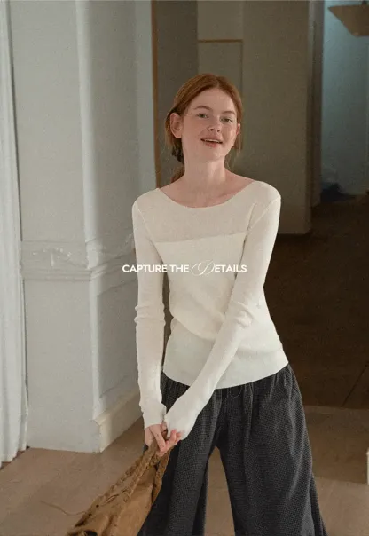 Square Neck Long Sleeve Knit Sweater