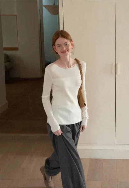 Square Neck Long Sleeve Knit Sweater