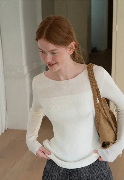 Square Neck Long Sleeve Knit Sweater
