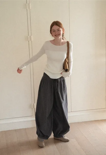 Square Neck Long Sleeve Knit Sweater