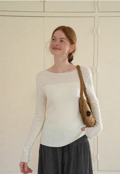 Square Neck Long Sleeve Knit Sweater