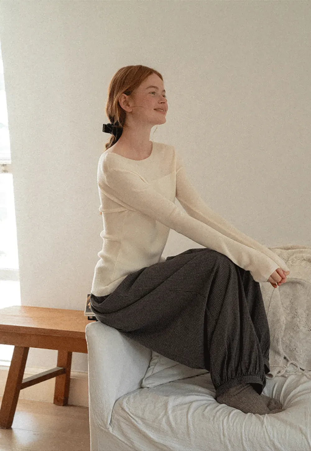 Square Neck Long Sleeve Knit Sweater