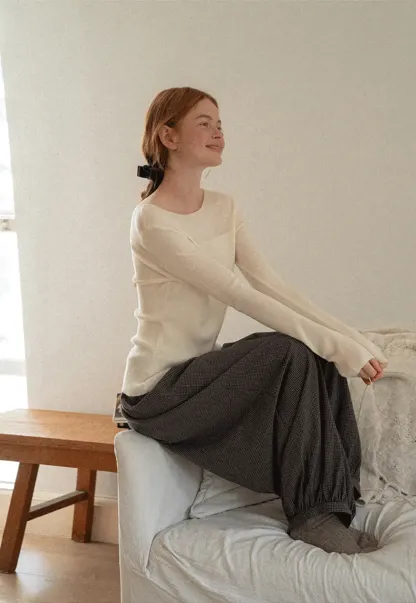 Square Neck Long Sleeve Knit Sweater